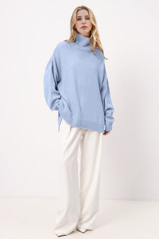 Basic Bae Side Slit Turtleneck Long Sleeve Sweater - 1985 the VAULT Boutique