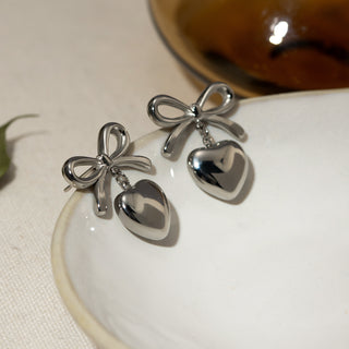 Stainless Steel Bow & Heart Drop Earrings - 1985 the VAULT Boutique