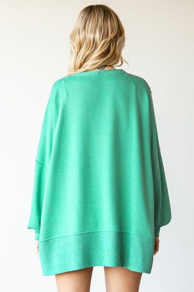 First Love Exposed Seam Round Neck Dropped Shoulder Blouse - Happily Ever Atchison Shop Co.