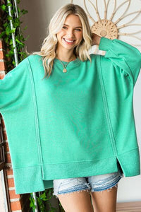 First Love Exposed Seam Round Neck Dropped Shoulder Blouse - Happily Ever Atchison Shop Co.