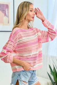 First Love Striped Long Sleeve Openwork Knit Top - Happily Ever Atchison Shop Co.