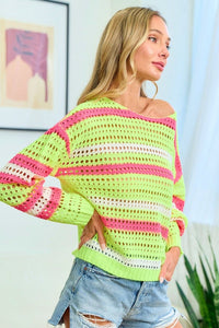 First Love Striped Long Sleeve Openwork Knit Top - Happily Ever Atchison Shop Co.