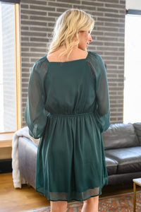 Front And Center Balloon Sleeve Dress in Green - Happily Ever Atchison Shop Co.