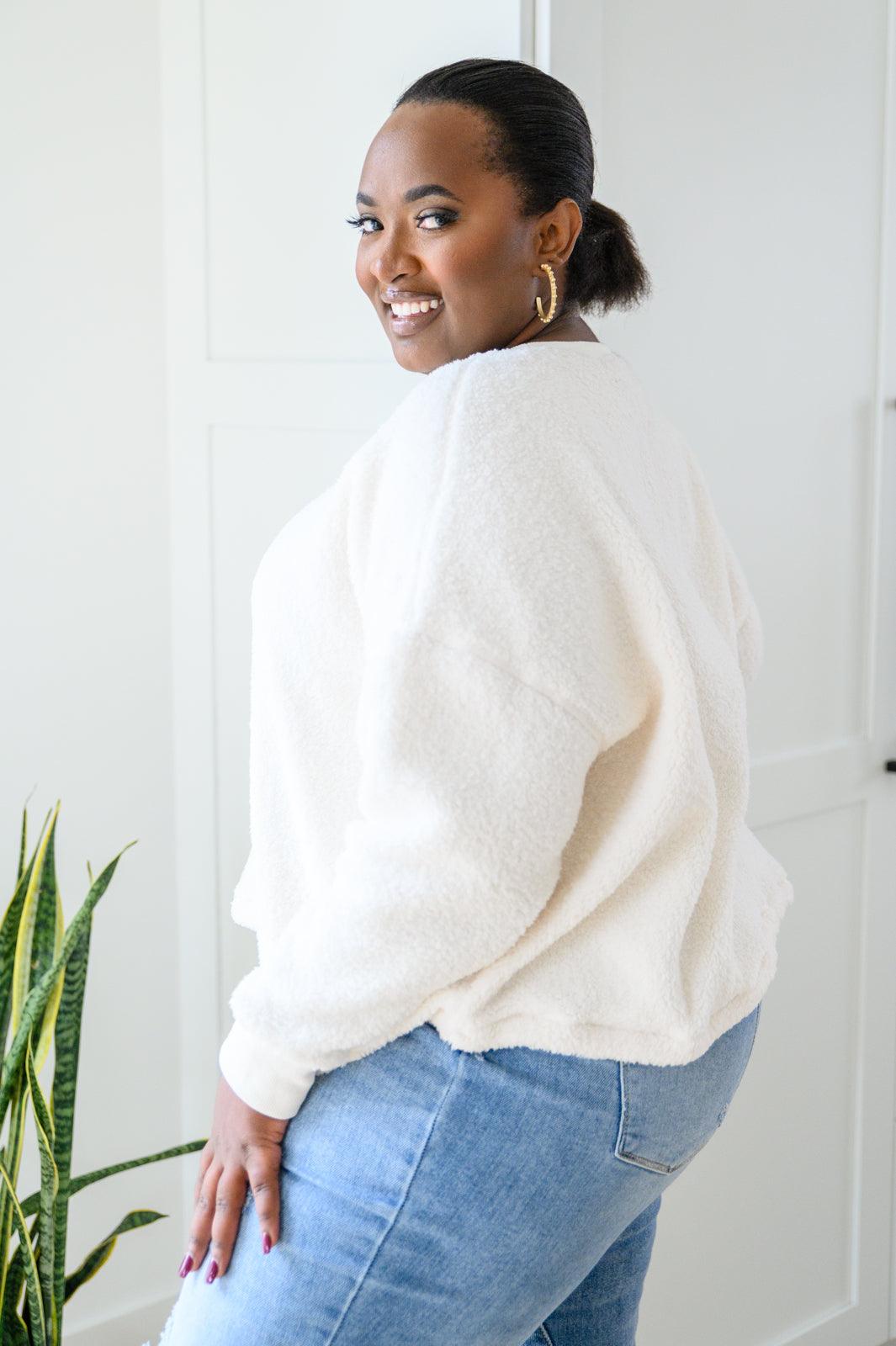 Fuzzy Cuddles Curvy Sweater in Off White - Happily Ever Atchison Shop Co.