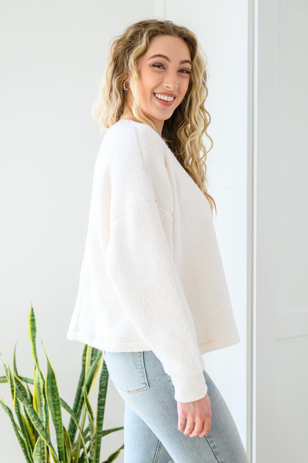 Fuzzy Cuddles Curvy Sweater in Off White - Happily Ever Atchison Shop Co.