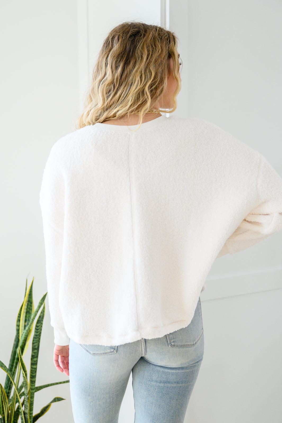 Fuzzy Cuddles Curvy Sweater in Off White - Happily Ever Atchison Shop Co.