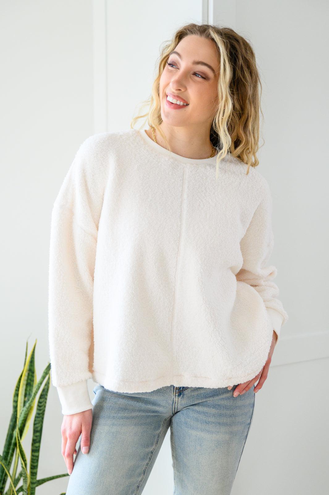 Fuzzy Cuddles Curvy Sweater in Off White - Happily Ever Atchison Shop Co.