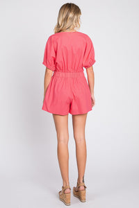 GeeGee Half Button V - Neck Linen Romper - Happily Ever Atchison Shop Co.