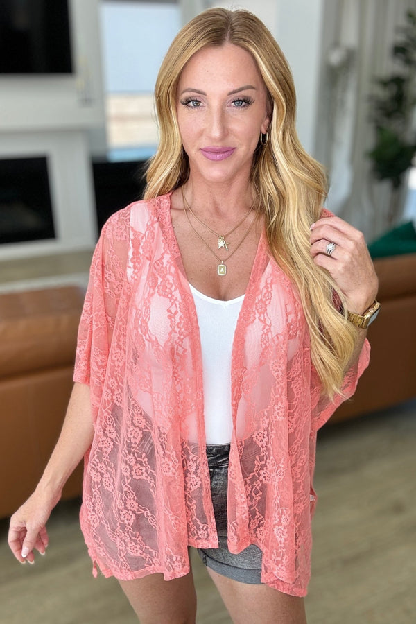 Good Days Ahead Lace Kimono In Coral - Happily Ever Atchison Shop Co.