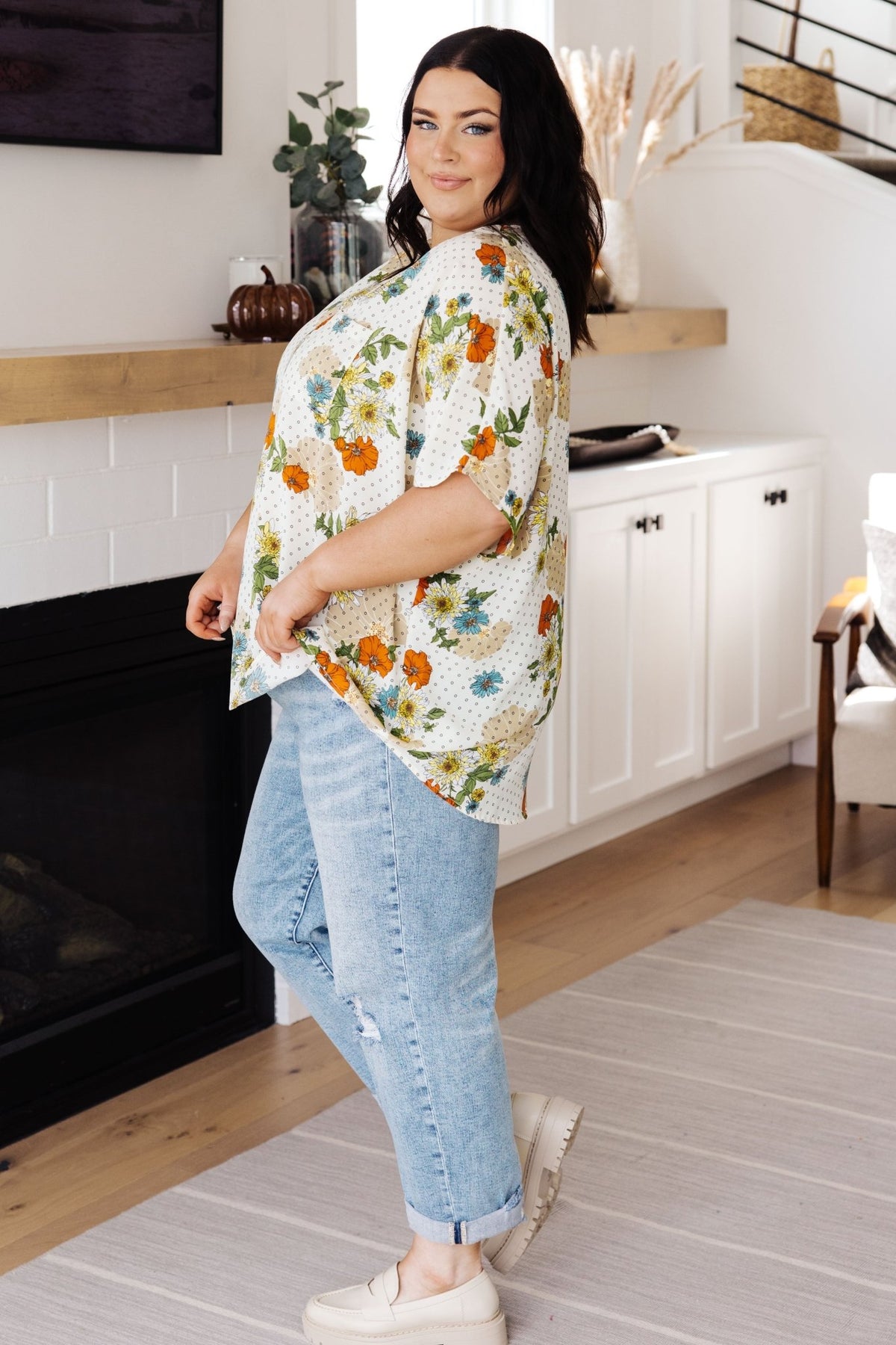 Good Morning Floral V - Neck Blouse - Happily Ever Atchison Shop Co.