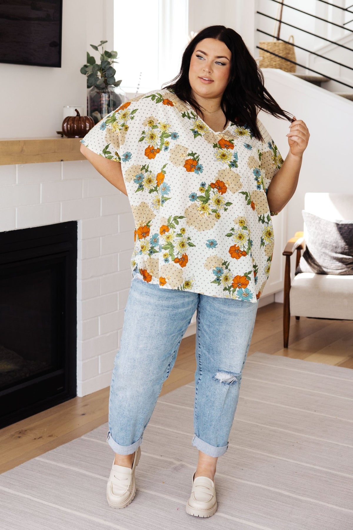 Good Morning Floral V - Neck Blouse - Happily Ever Atchison Shop Co.