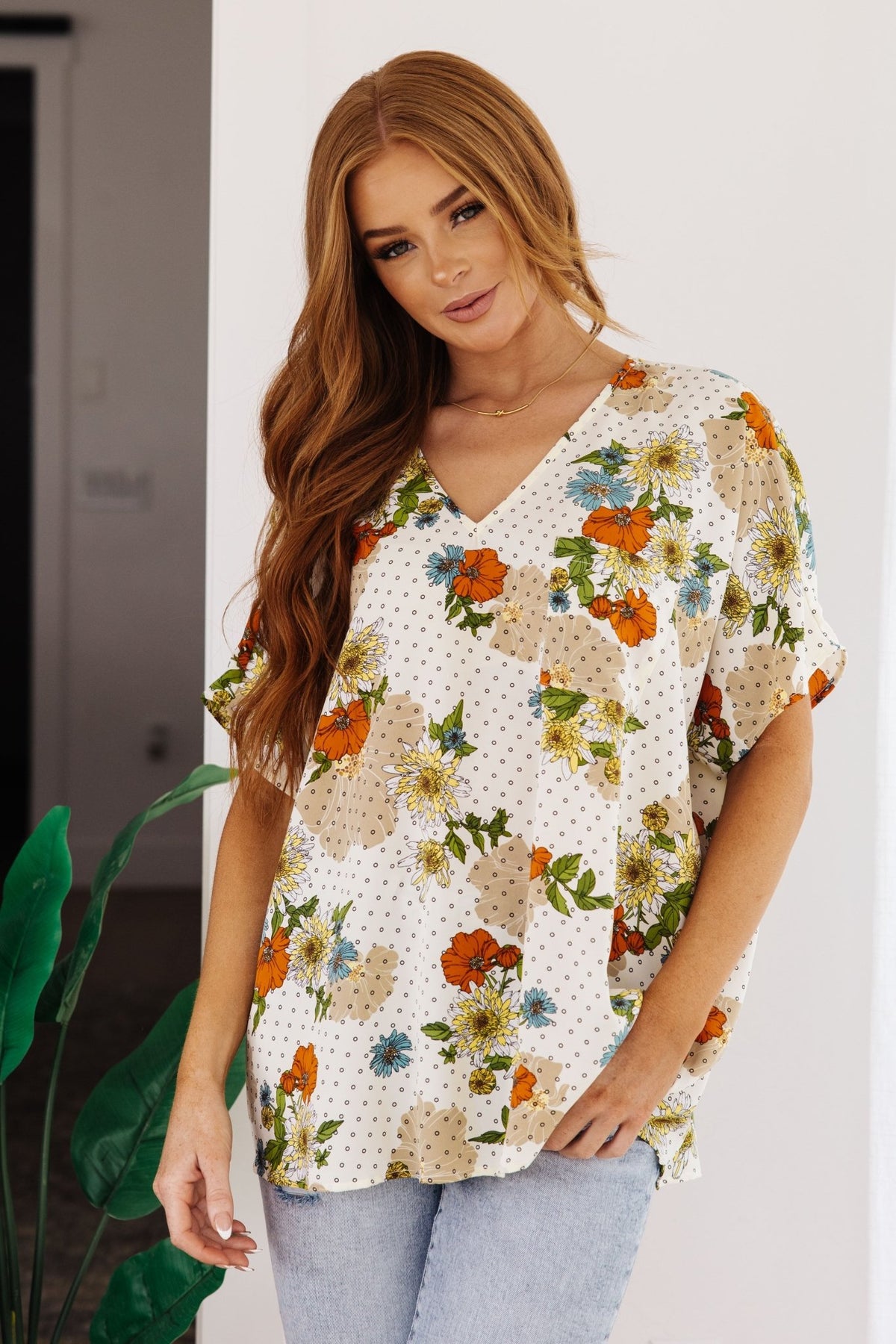 Good Morning Floral V - Neck Blouse - Happily Ever Atchison Shop Co.