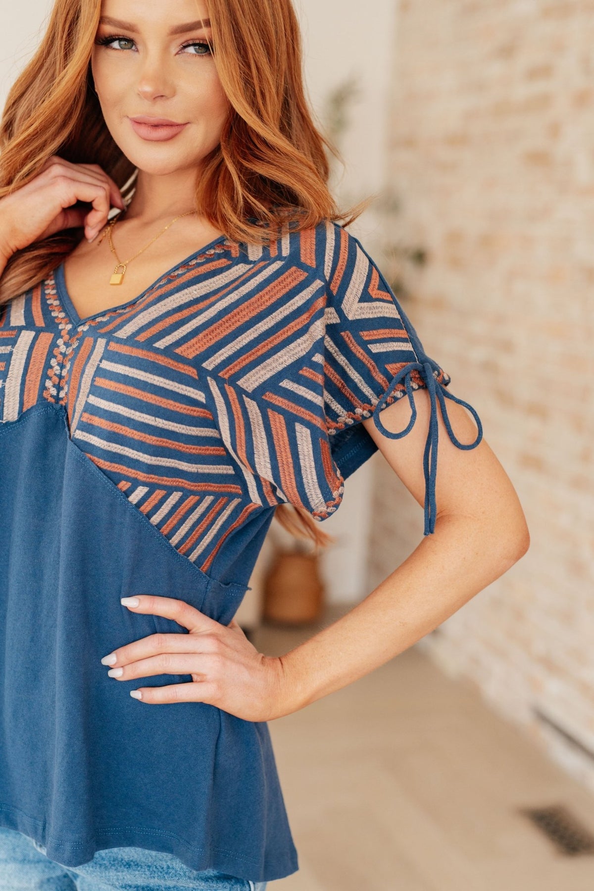 Greece Lightning V - Neck Blouse - Happily Ever Atchison Shop Co.