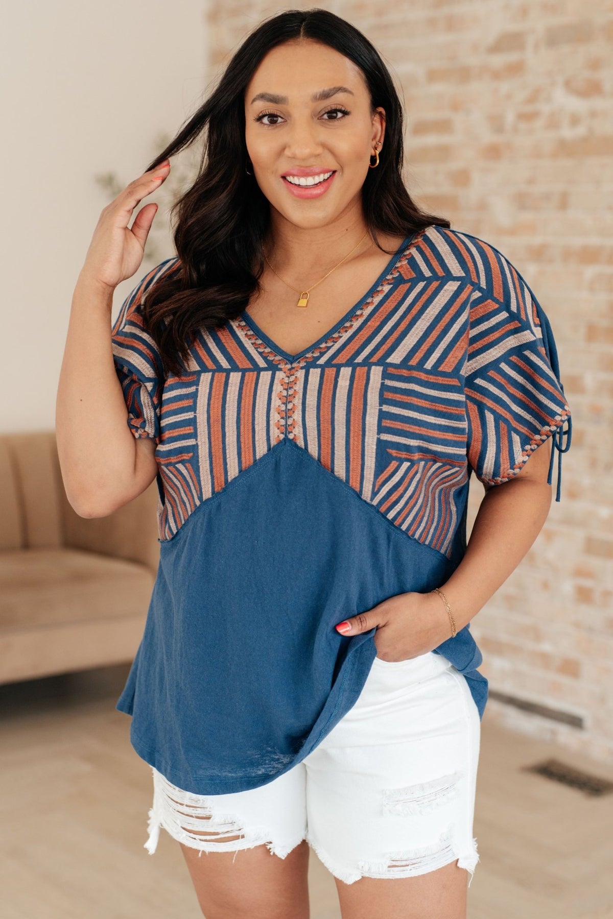 Greece Lightning V - Neck Blouse - Happily Ever Atchison Shop Co.