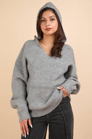 VERY J Seam Detail Drop Shoulder Hooded Sweater - 1985 the VAULT Boutique