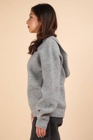 VERY J Seam Detail Drop Shoulder Hooded Sweater - 1985 the VAULT Boutique