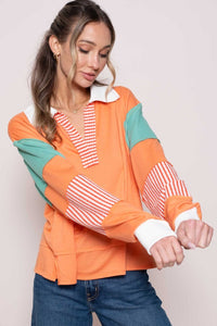 Hailey & Co Color Block Top with Striped Panel - Happily Ever Atchison Shop Co.