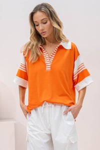 Hailey & Co Full Size Contrast Stripe Polo Shirt - Happily Ever Atchison Shop Co.