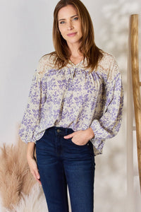 Hailey & Co Full Size Lace Detail Printed Blouse - Happily Ever Atchison Shop Co.