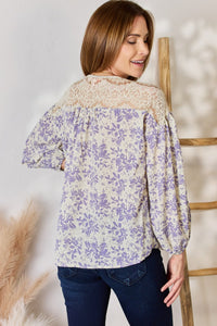 Hailey & Co Full Size Lace Detail Printed Blouse - Happily Ever Atchison Shop Co.