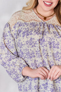 Hailey & Co Full Size Lace Detail Printed Blouse - Happily Ever Atchison Shop Co.