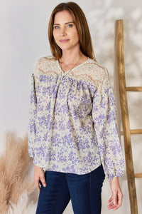 Hailey & Co Full Size Lace Detail Printed Blouse - Happily Ever Atchison Shop Co.