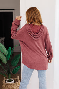 Happier Now Henley Hoodie in Burgundy - Happily Ever Atchison Shop Co.