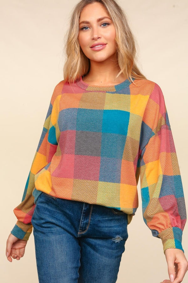 Haptics Contrast Plaid Round Neck Sweater - Happily Ever Atchison Shop Co.