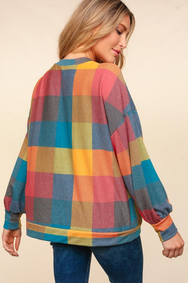 Haptics Contrast Plaid Round Neck Sweater - Happily Ever Atchison Shop Co.