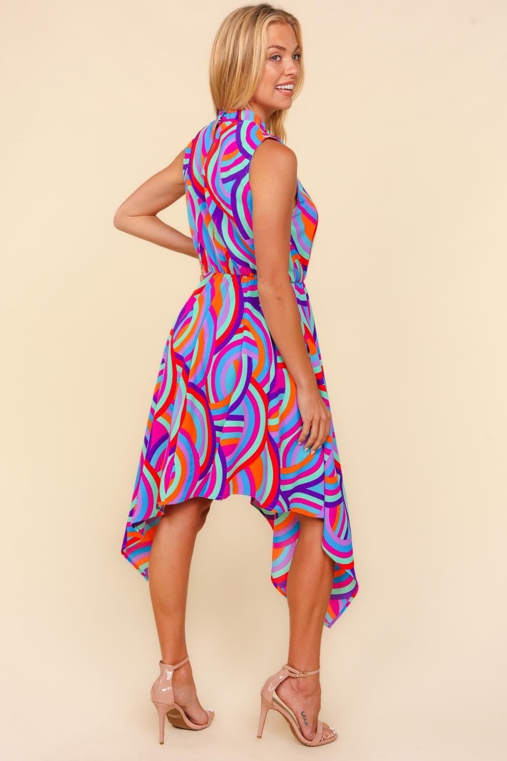 Haptics Full Size Mock Neck Sleeveless Printed Dress - Happily Ever Atchison Shop Co.