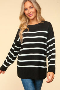 Haptics Full Size Striped Contrast Side Slit Sweater - Happily Ever Atchison Shop Co.