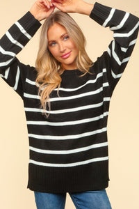 Haptics Full Size Striped Contrast Side Slit Sweater - Happily Ever Atchison Shop Co.