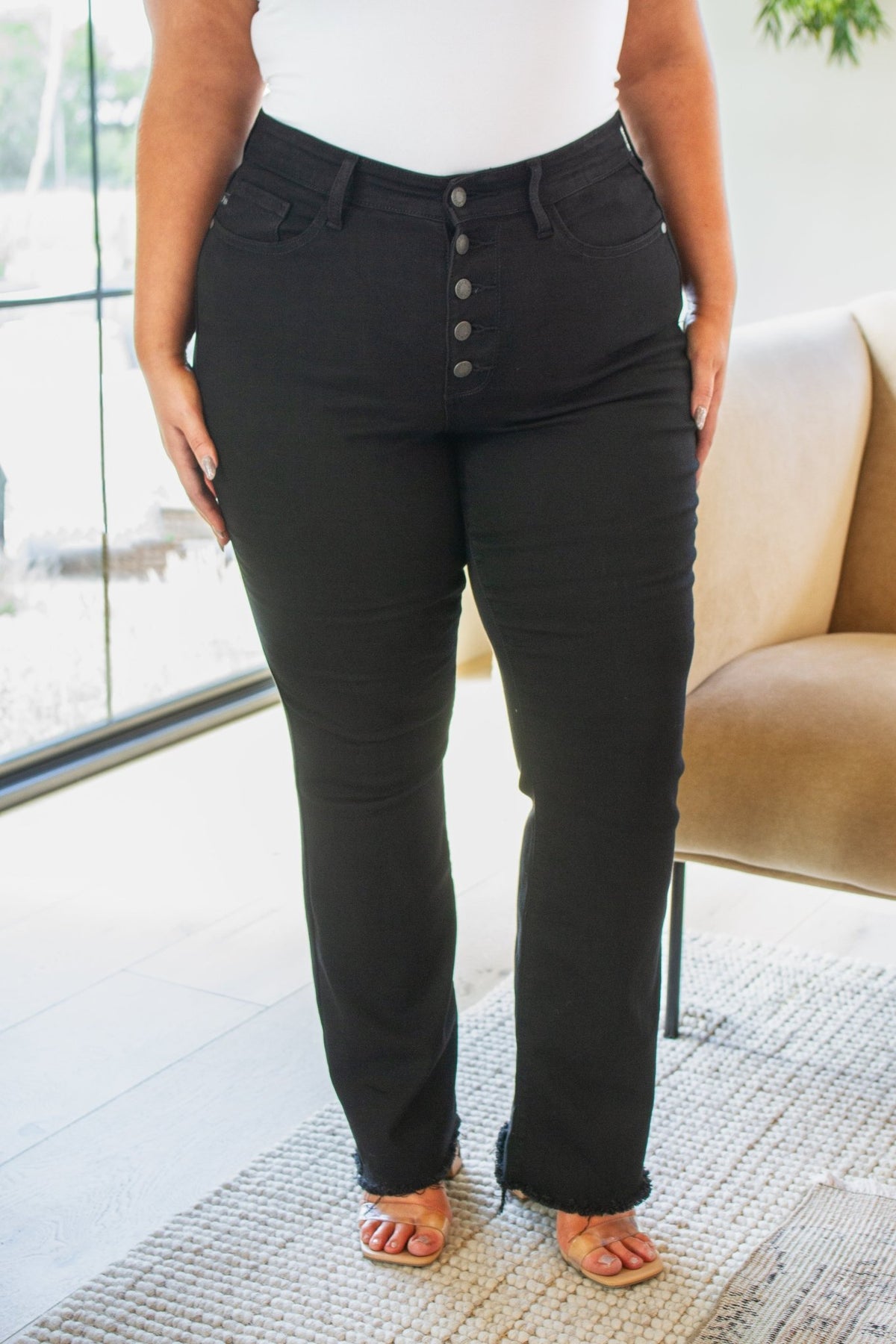 Harriet High Rise Button Fly Bootcut Jeans in Black - Happily Ever Atchison Shop Co.