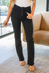 Harriet High Rise Button Fly Bootcut Jeans in Black - Happily Ever Atchison Shop Co.