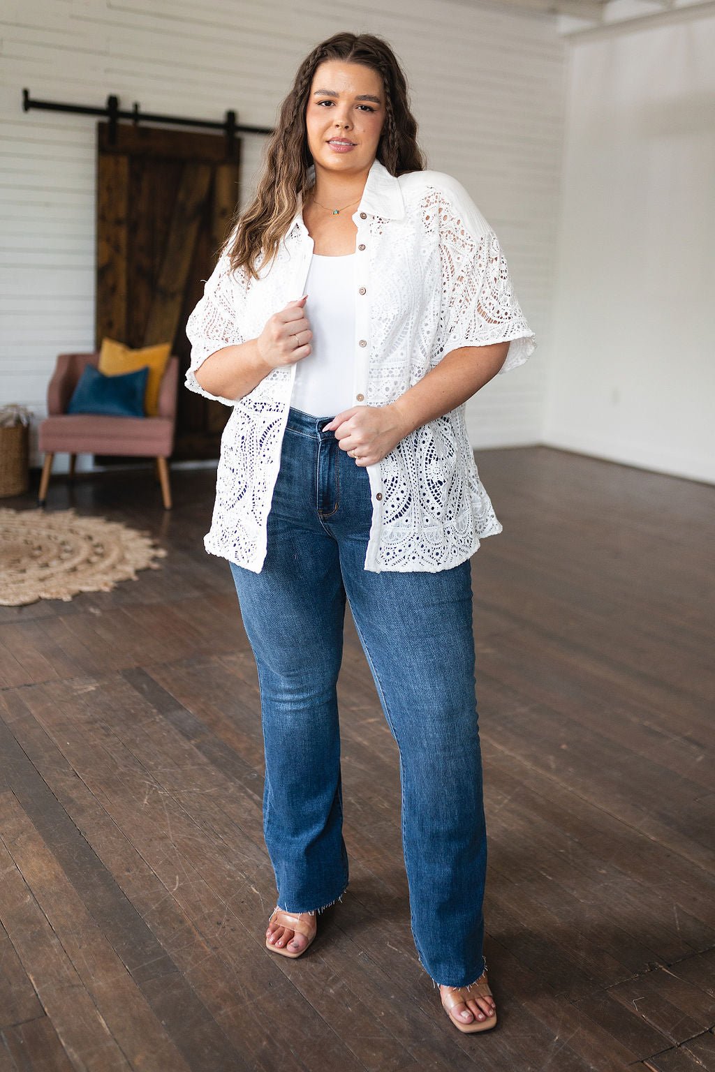 Head in the Clouds Lace Button Down - Happily Ever Atchison Shop Co.