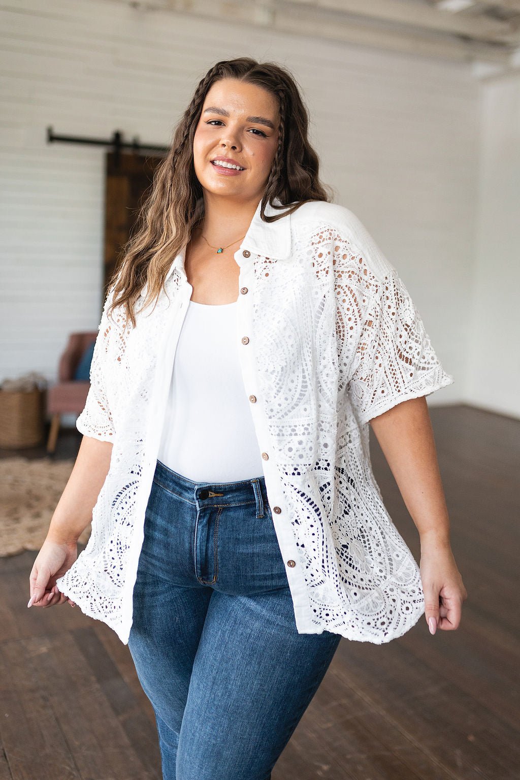 Head in the Clouds Lace Button Down - Happily Ever Atchison Shop Co.