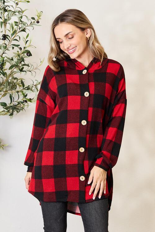 Heimish Full Size Plaid Button Front Hooded Shirt - Happily Ever Atchison Shop Co.