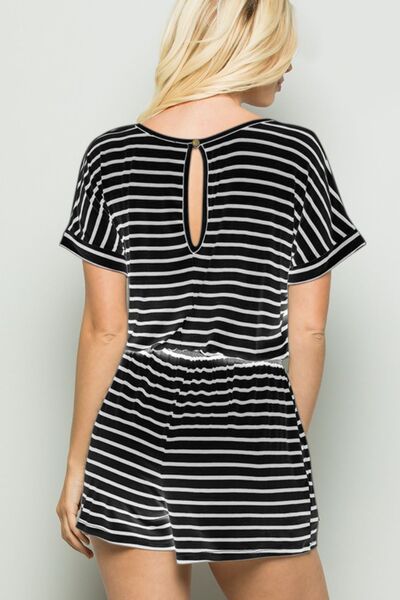 Heimish Full Size Striped Round Neck Short Sleeve Romper - Happily Ever Atchison Shop Co.