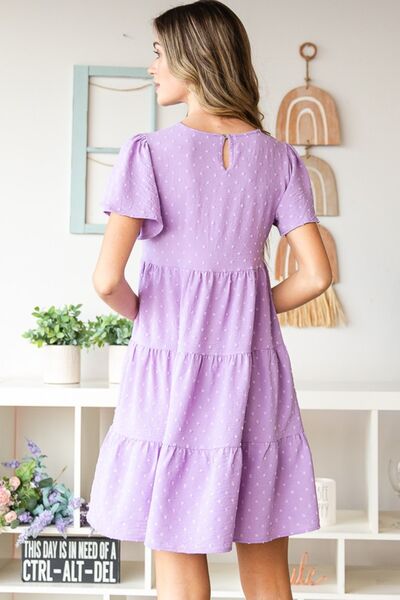 Heimish Full Size Swiss Dot Short Sleeve Tiered Dress - Happily Ever Atchison Shop Co.