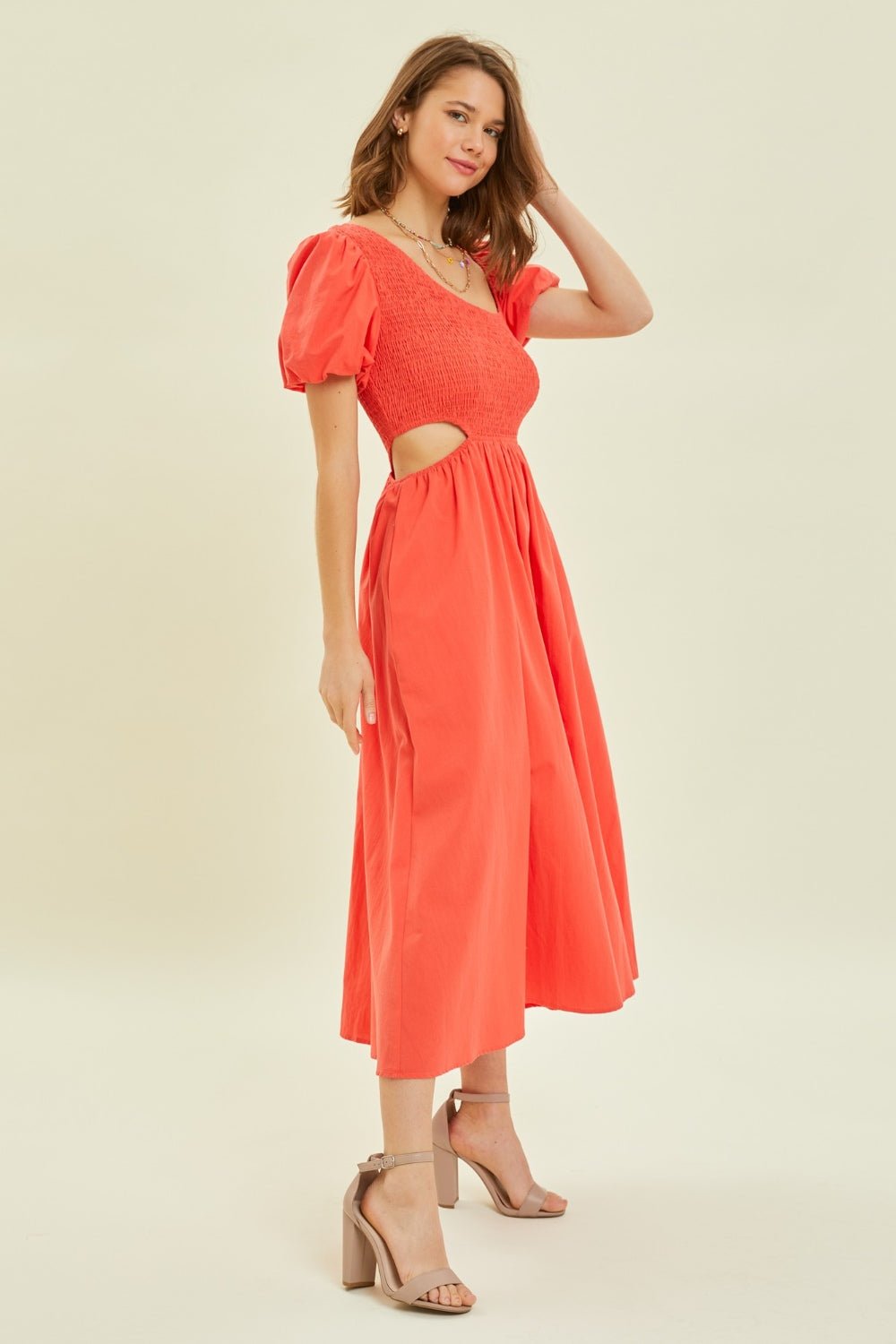 HEYSON Smocked Cutout Midi Dress - Happily Ever Atchison Shop Co.