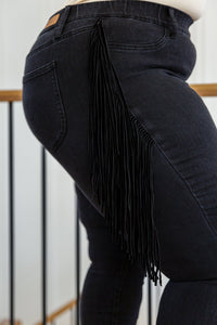 Hilary Side Fringe Skinny Jegging In Black - Happily Ever Atchison Shop Co.