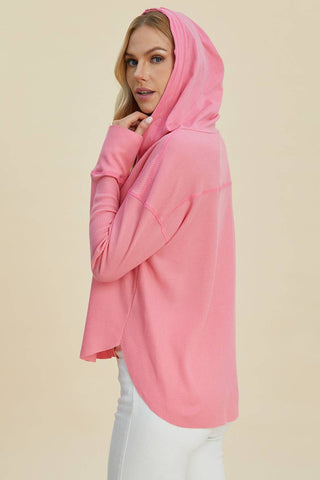 Double Take Full Size High-Low Dropped Shoulder Long Sleeve Hoodie - 1985 the VAULT Boutique