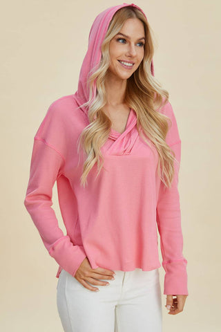 Double Take Full Size High-Low Dropped Shoulder Long Sleeve Hoodie - 1985 the VAULT Boutique