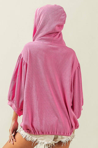 BiBi Waffle-Knit Half Zip Hooded Top - 1985 the VAULT Boutique