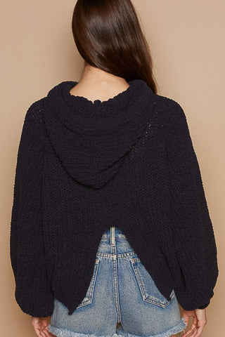 POL Back Open Slit Balloon Sleeve Crop Hooded Sweater - 1985 the VAULT Boutique