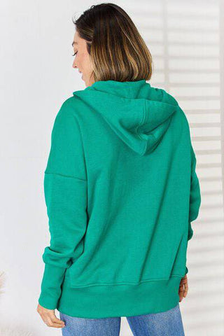 Zenana Half Snap Long Sleeve Hoodie - 1985 the VAULT Boutique