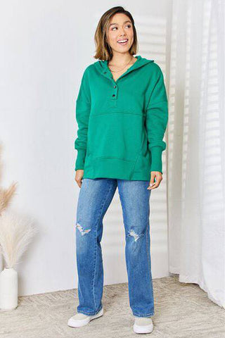 Zenana Half Snap Long Sleeve Hoodie - 1985 the VAULT Boutique