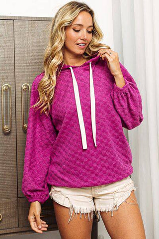 BiBi Brushed Checker Drawstring Long Sleeve Hoodie - 1985 the VAULT Boutique