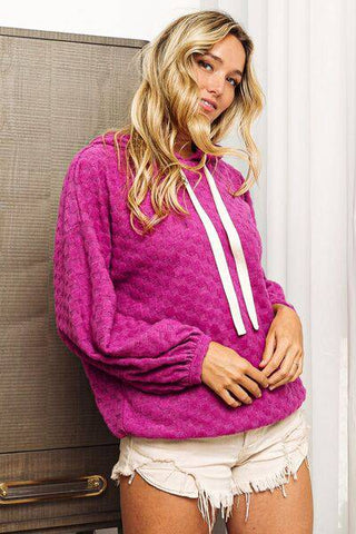 BiBi Brushed Checker Drawstring Long Sleeve Hoodie - 1985 the VAULT Boutique