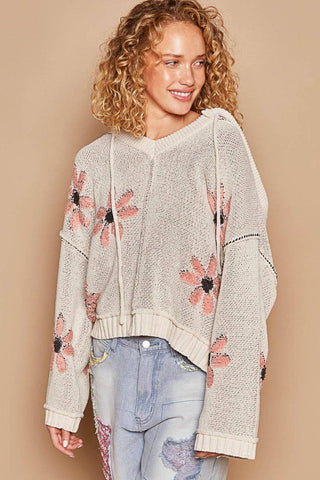 POL Floral Pattern Hooded High-Low Sweater - 1985 the VAULT Boutique